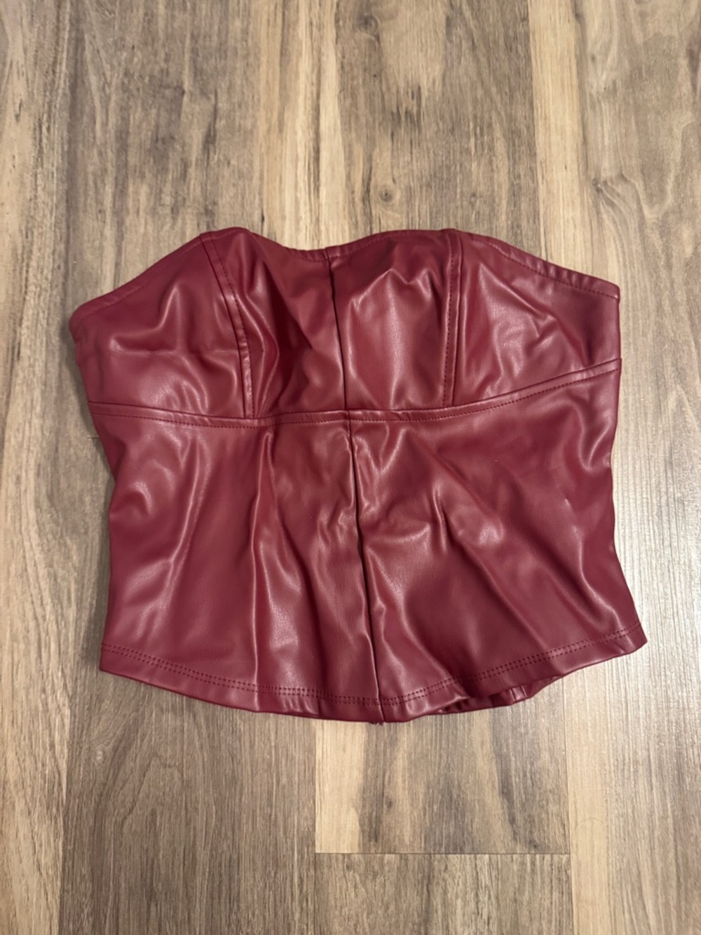 Missguided Faux Leather Strapless Bustier Top - Wine
